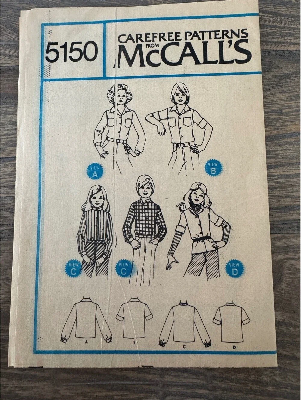 McCall's 5150 Girls' Boys' Set of Shirts Sz 8 Vintage 1970s Pattern